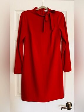 Calvin Klein Red Long-Sleeve Bow-Neck Shift Dress
